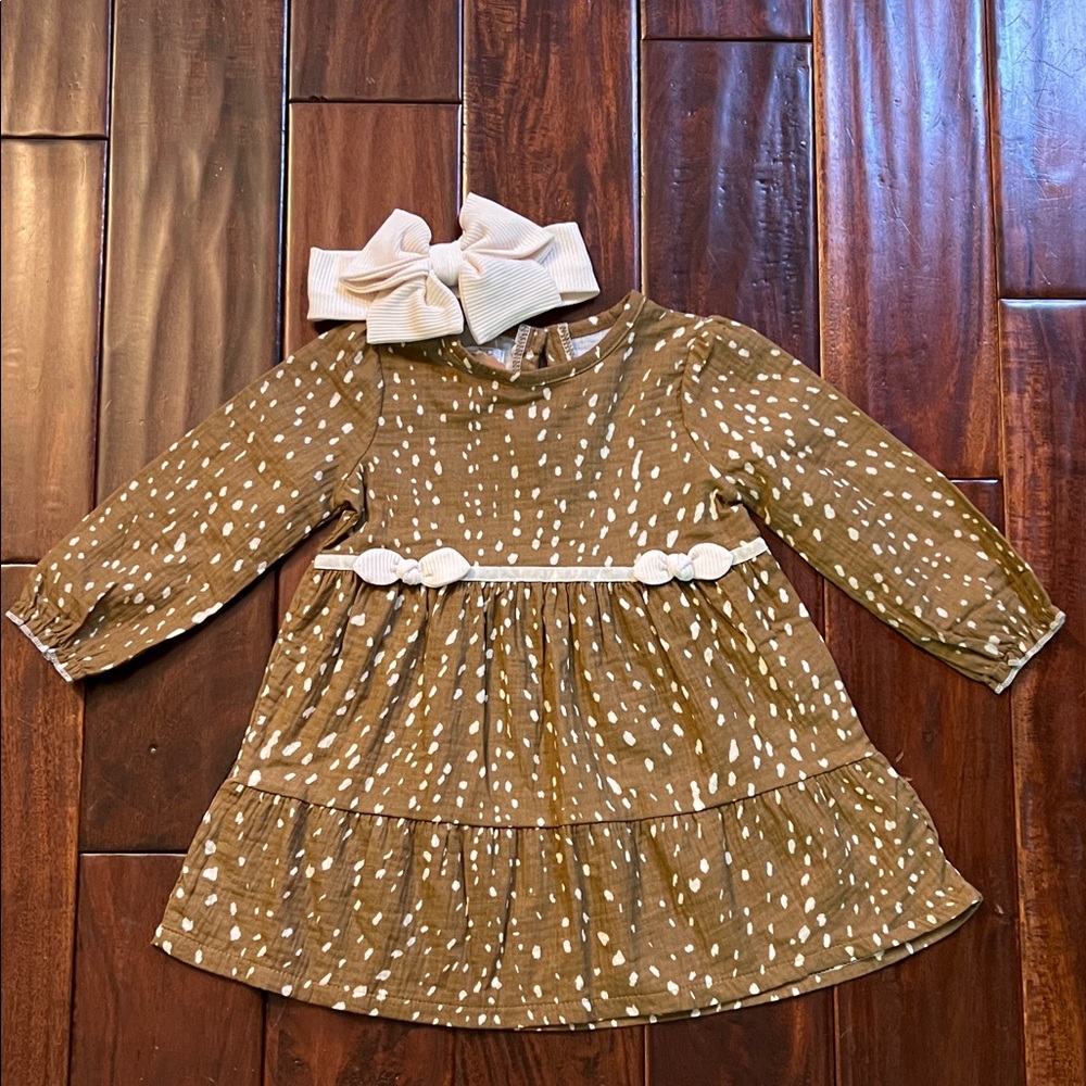 Mud Pie Brown and Cream Dress with Bow